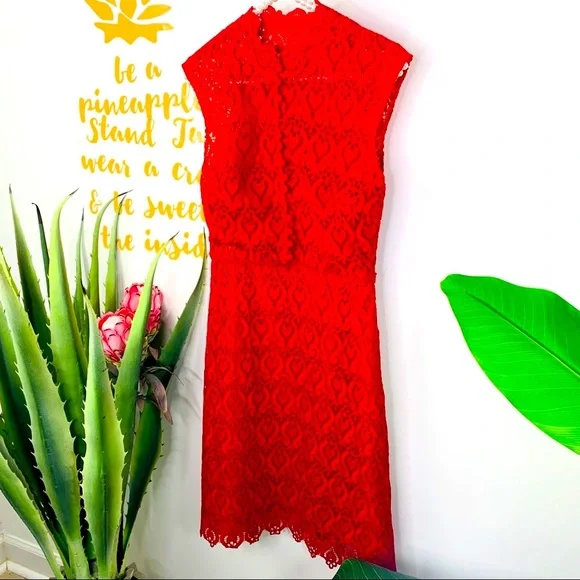 MIKAEL AGHAL Red Lace Sleeveless Midi Dress Size 2 - Picture 15 of 15